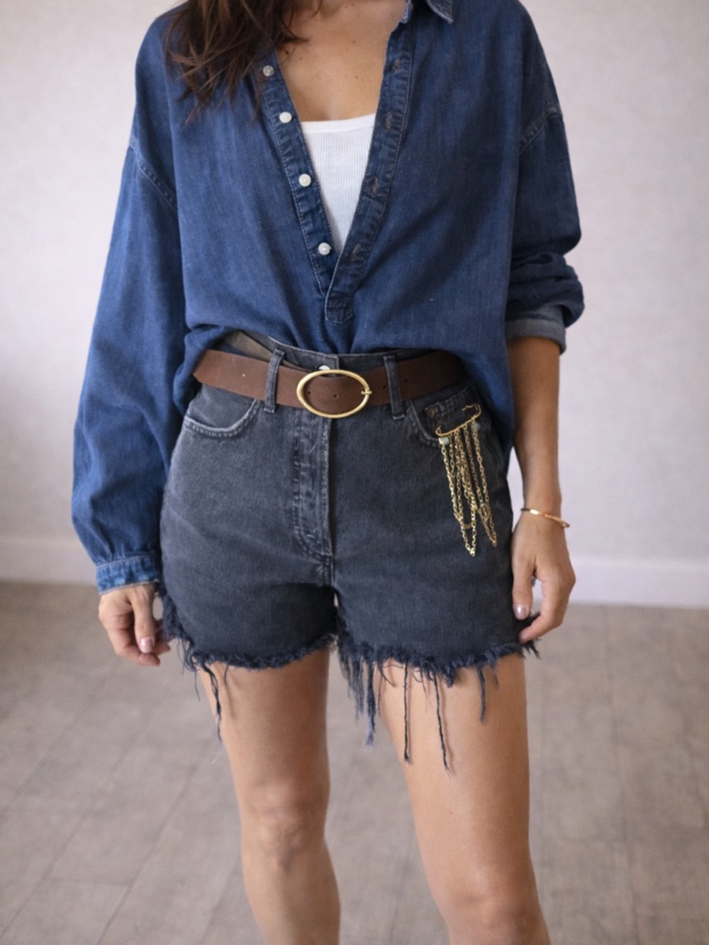 Agolde Washed Charcoal Frayed Hem Denim Cutoff Shorts